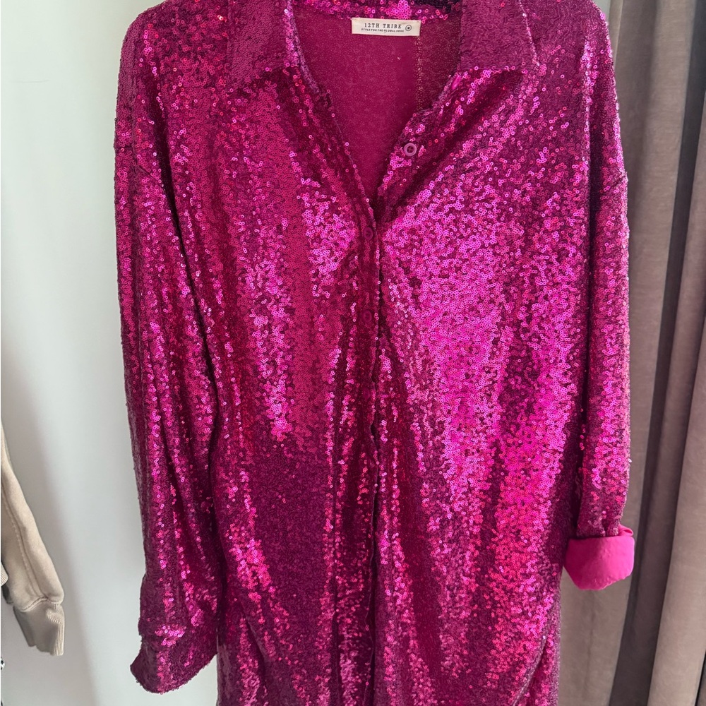 12th Tribe Pink Sequin Mini Dress